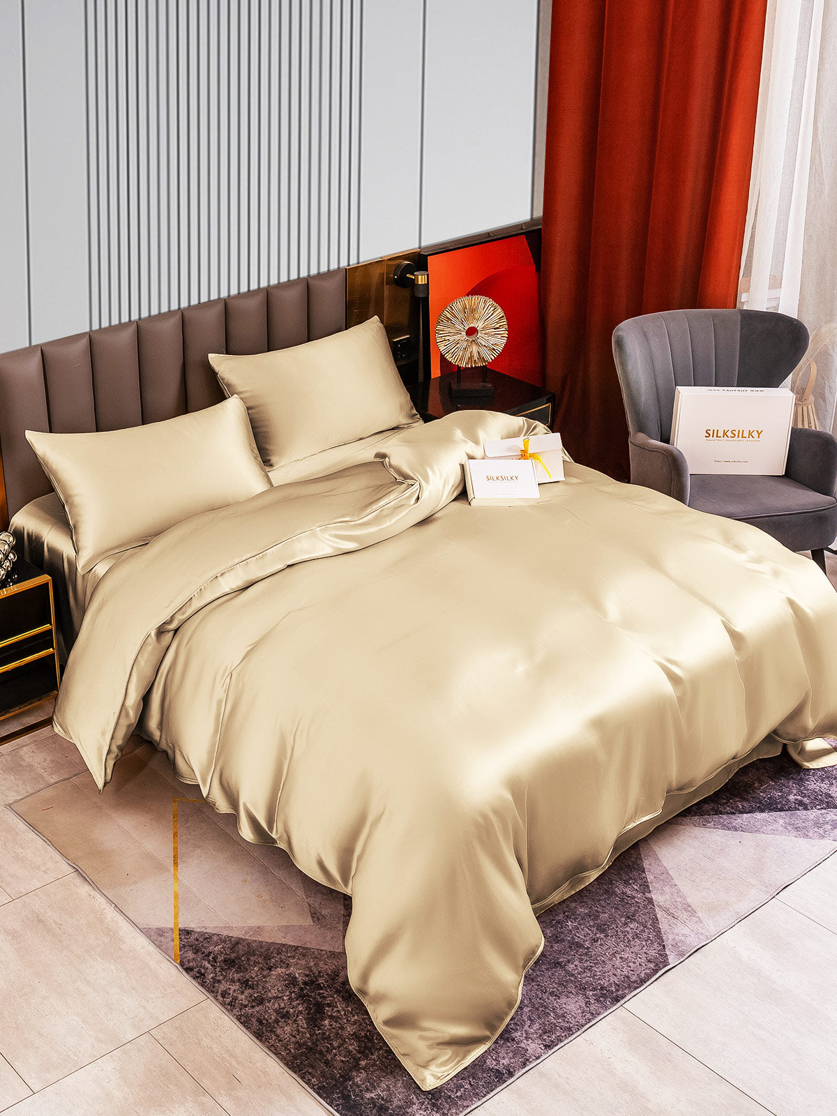 [Beige] SilkSilky-IT 22Momme Seta pura Bedding Set 003