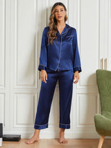 [Blu Scuro] SilkSilky-IT Manica lunga Womens Pajamas 001