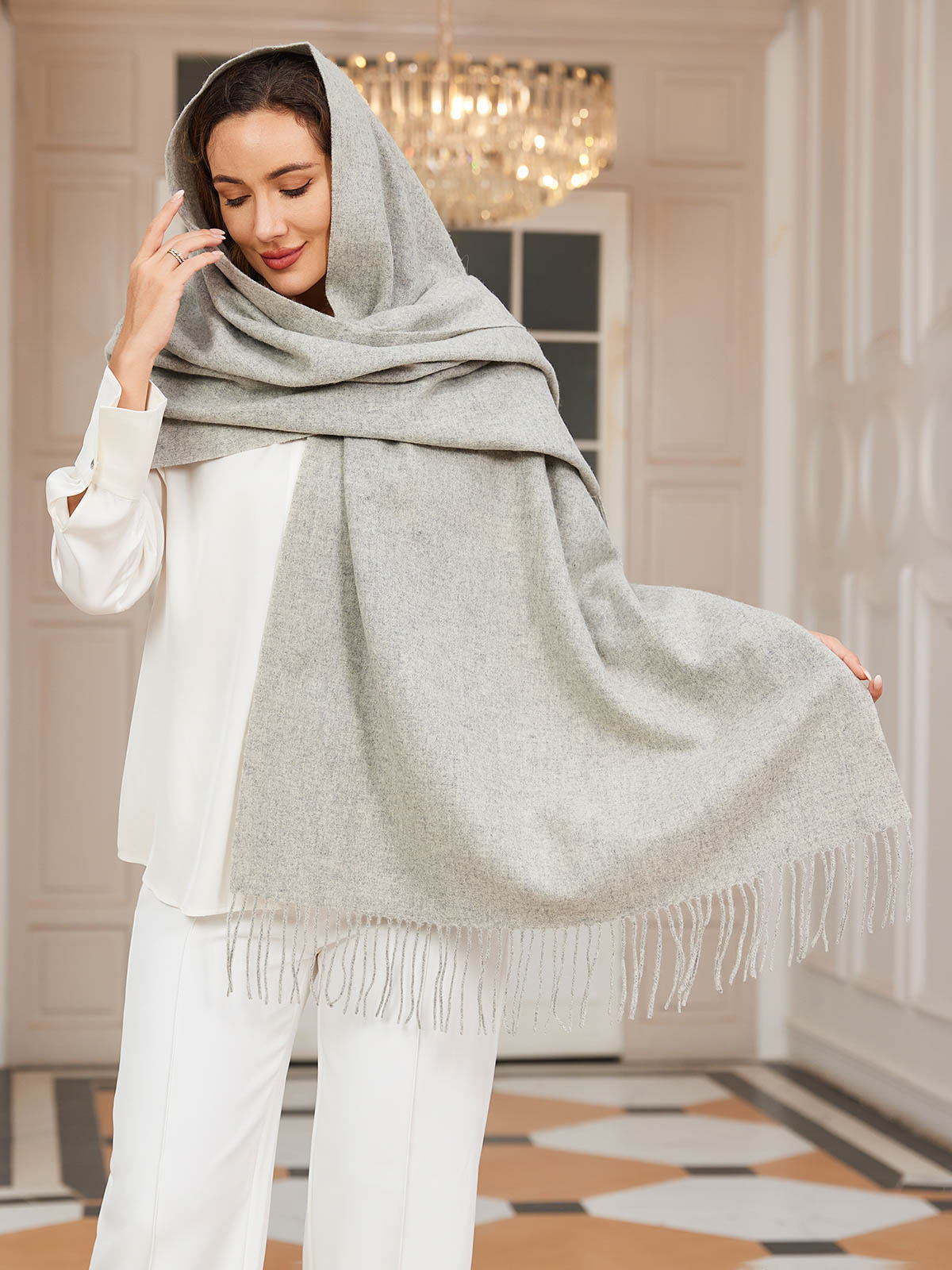 [Grigio Chiaro] SilkSilky-IT Lana Scarf 003