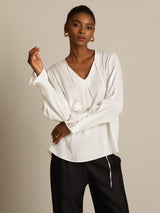 [Bianco] SilkSilky-IT Long Sleeve V Neck Bluse 004