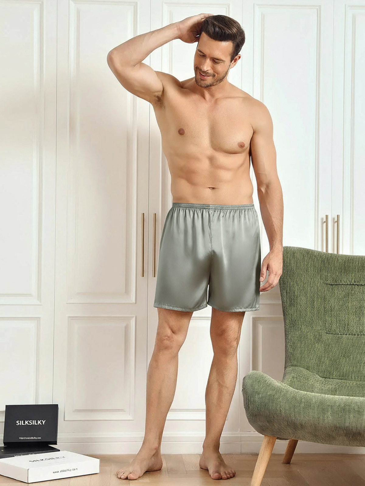 [Verde Grigiastro] SilkSilky-IT 19Momme Mens Sleep Bottoms 005