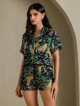 [Serval Nero] SilkSilky-IT Short Sleeve Notch Collar Pigiami da donna 005