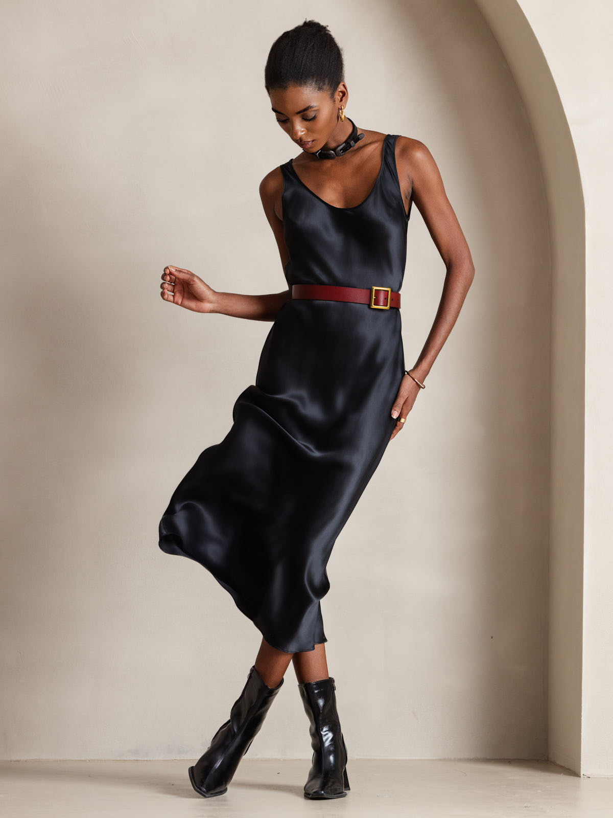 [Nero] SilkSilky-IT Senza maniche Scollo A Coppa Vestiti da donna 005