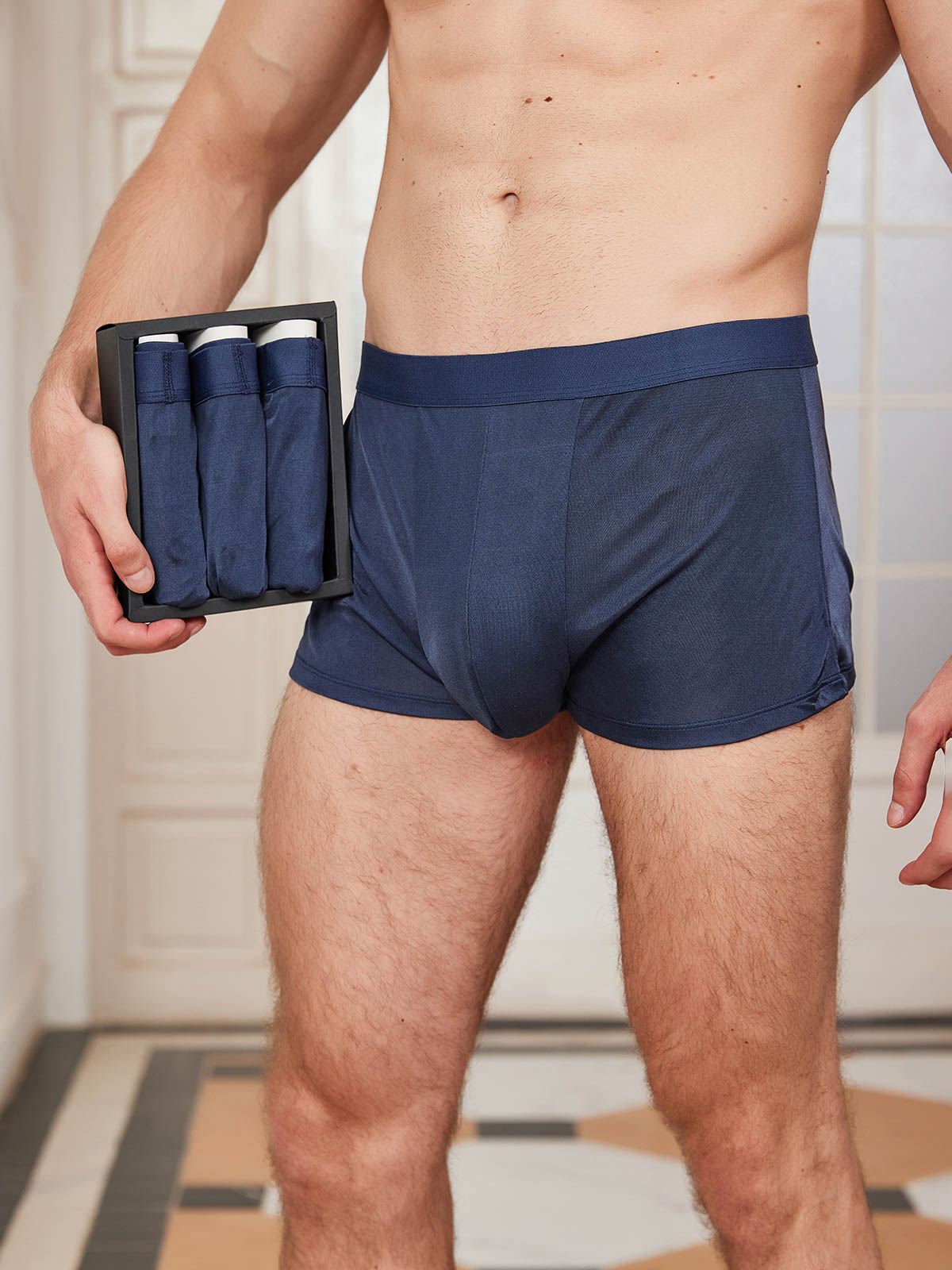 [Blu Scuro] SilkSilky-IT Seta pura Mens Underwear 001