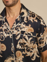 [Drago Nero] SilkSilky-IT Short Sleeve Lapel Collar Pigiami da uomo 005