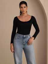 [Nero] SilkSilky-IT Long Sleeve Collo a U Magliette donna 004