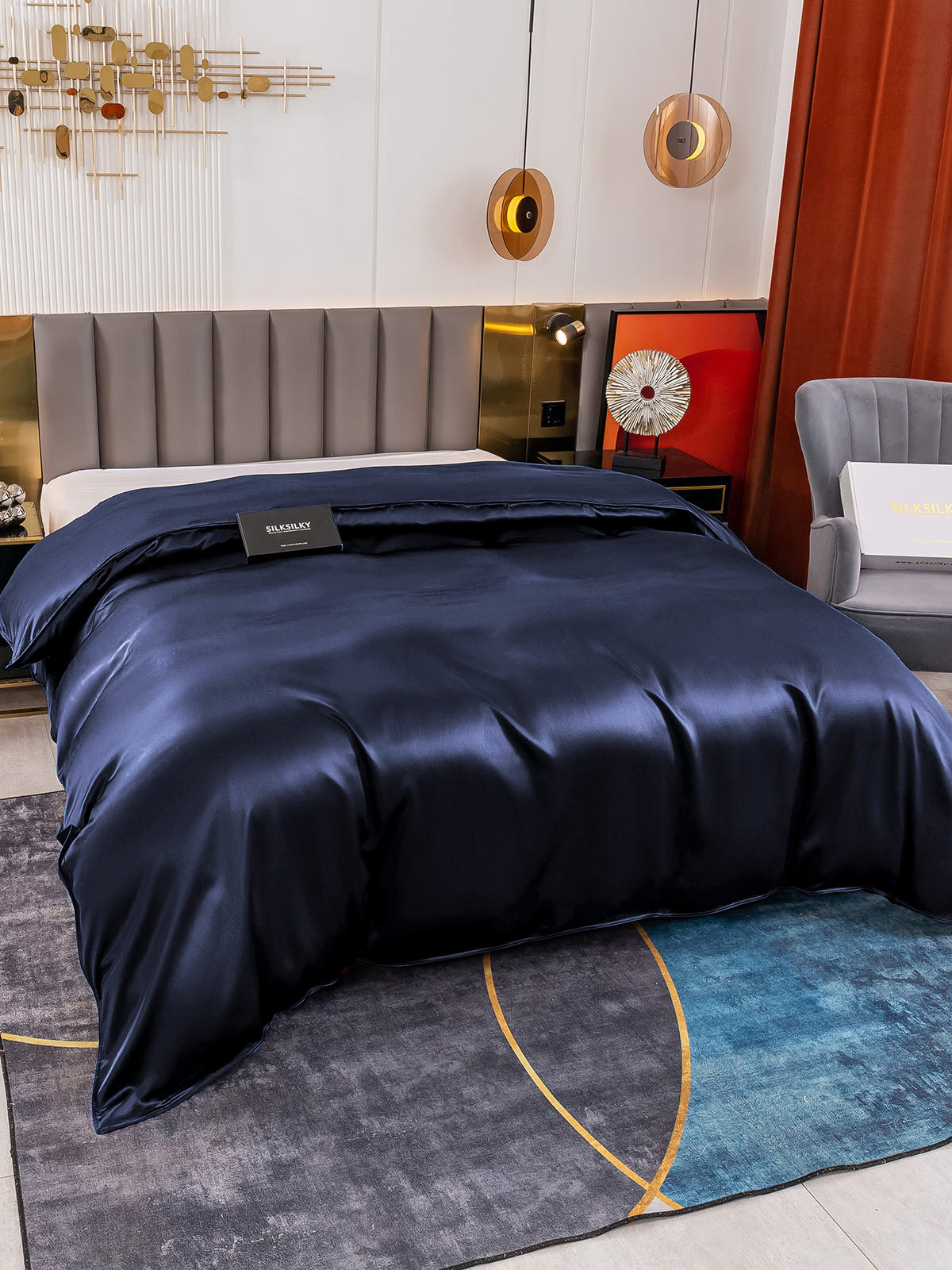 [Blu Scuro] SilkSilky-IT 19Momme Seta pura Duvet Cover 003