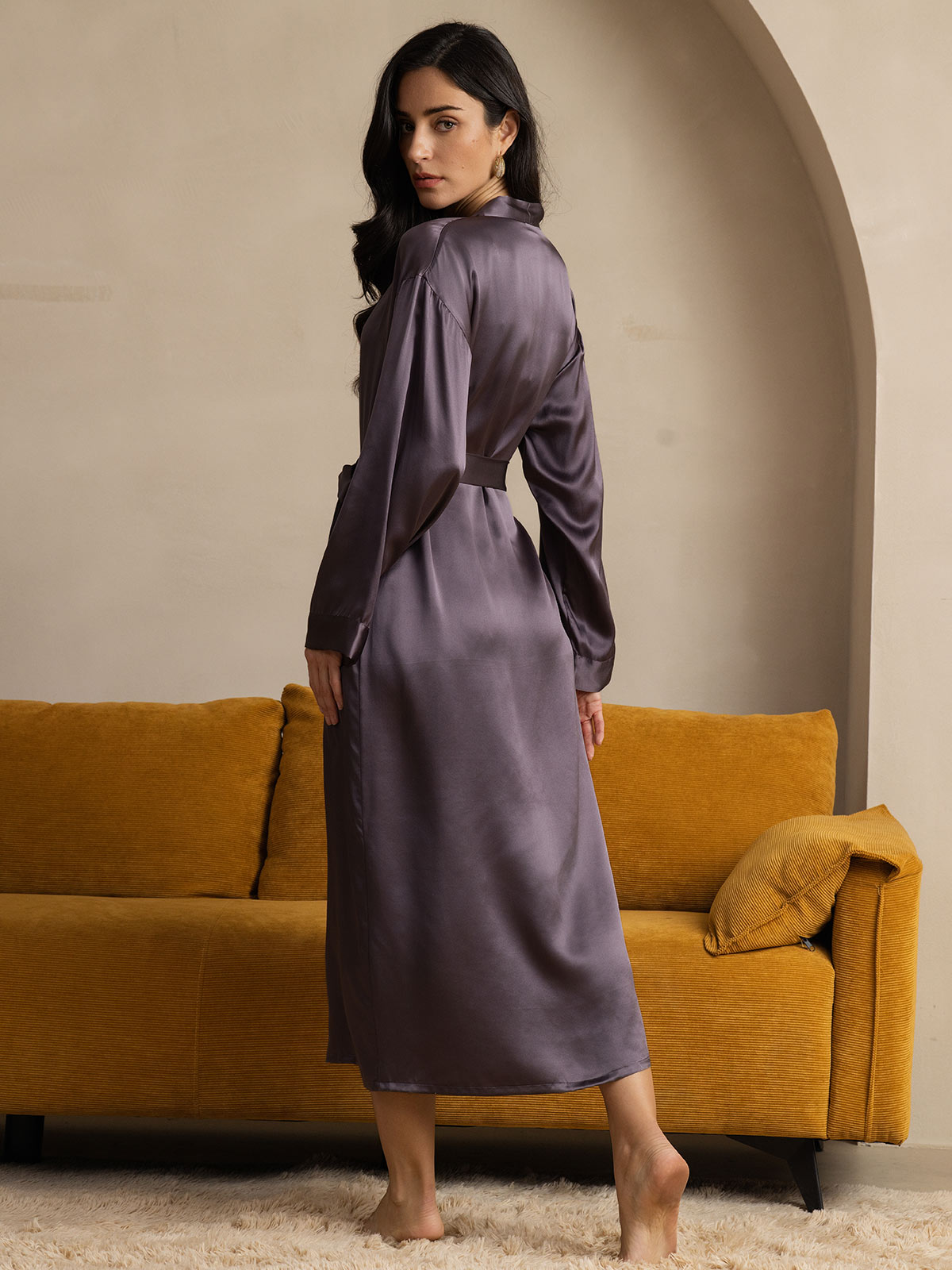 [Grigio Porpora] SilkSilky-IT Seta pura Womens Robe 002