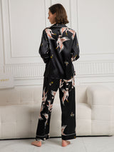 [Nero] SilkSilky-IT Long Sleeve Lapel Collar Pigiami da donna 002