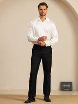[Bianco] SilkSilky-IT 19Momme Manica lunga Colletto con Revers Camicia da uomo 008
