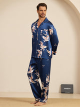 [Blu Scuro] SilkSilky-IT Long Sleeve Lapel Collar Pigiami da uomo 005