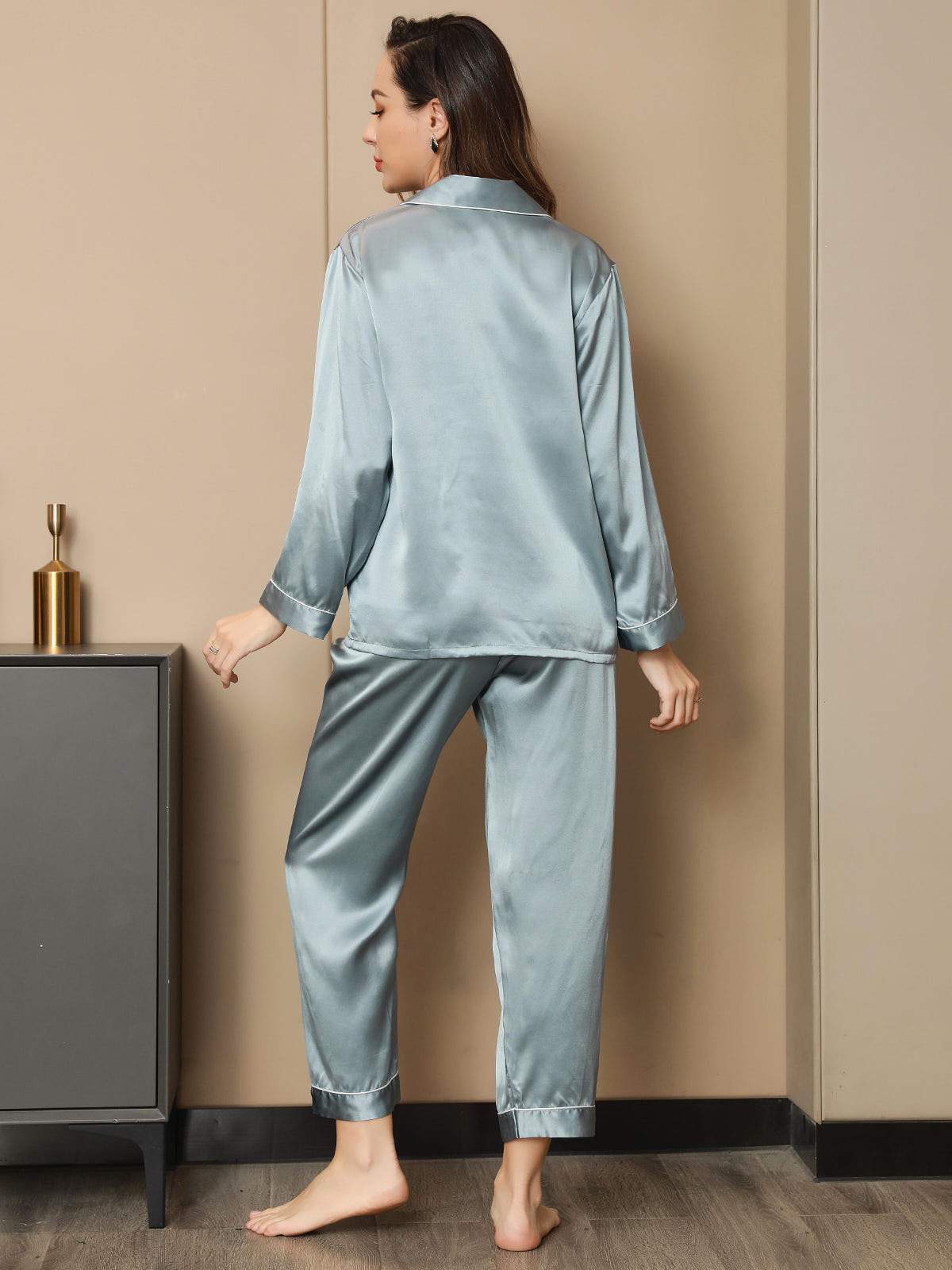 [Blu Acciaio] SilkSilky-IT Seta pura Womens Pajamas 002