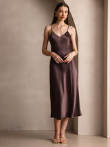 [Caffè] SilkSilky-IT Sleeveless V Neck Vestiti da donna 005