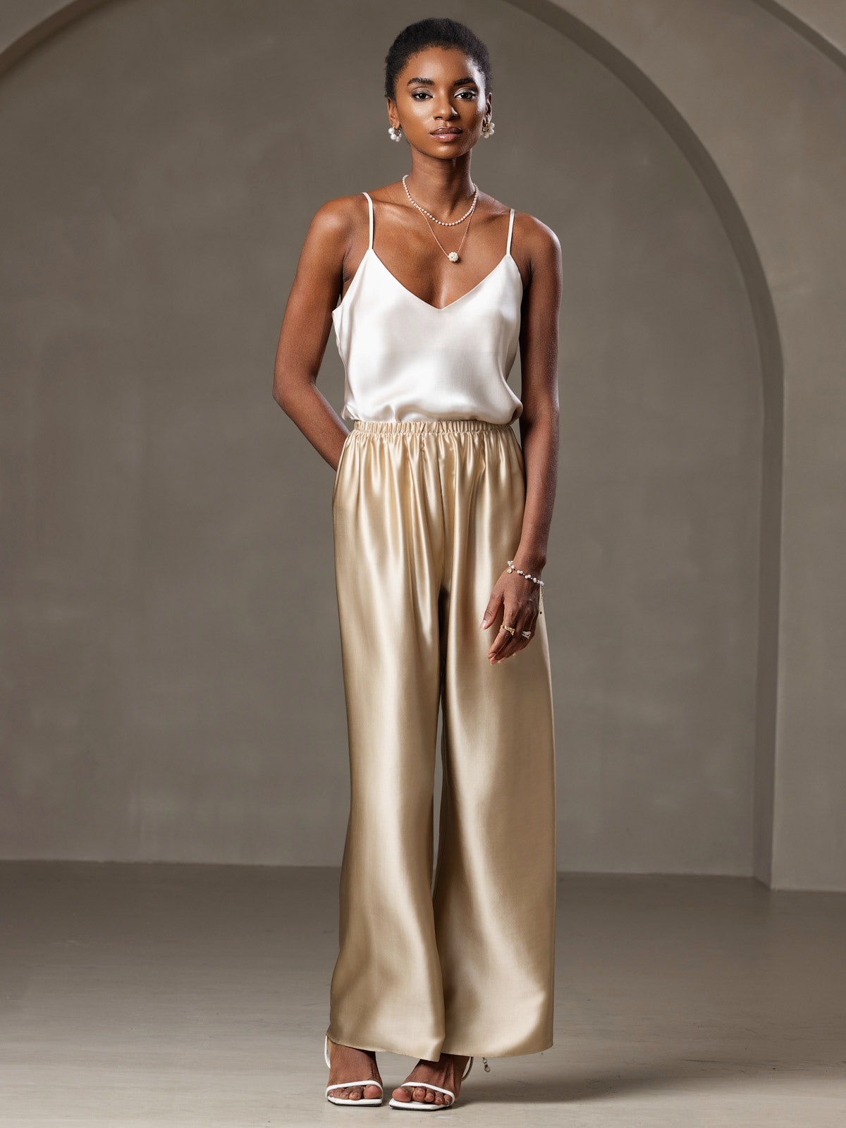 [Beige] SilkSilky-IT Seta pura Camisoles 007