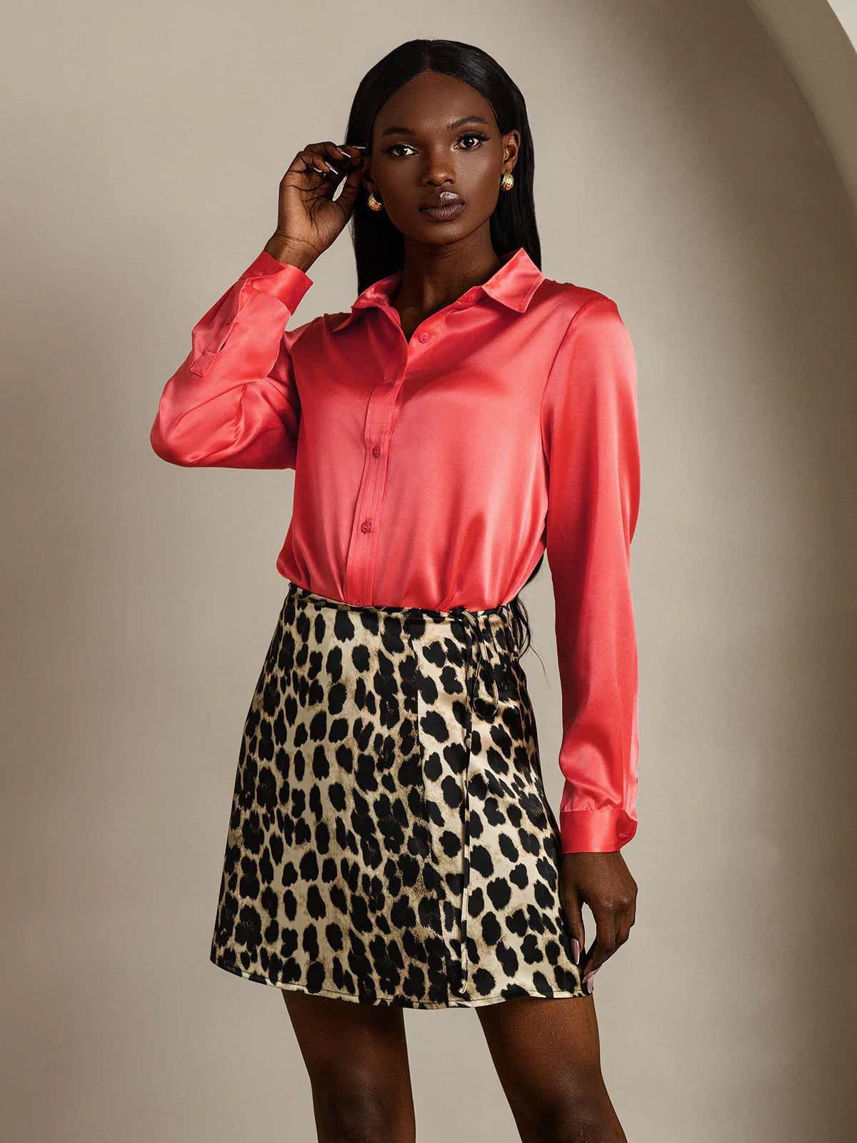 [Rosso Imperiale] SilkSilky-IT 19Momme Manica lunga Colletto con Revers Camicie da donna 005