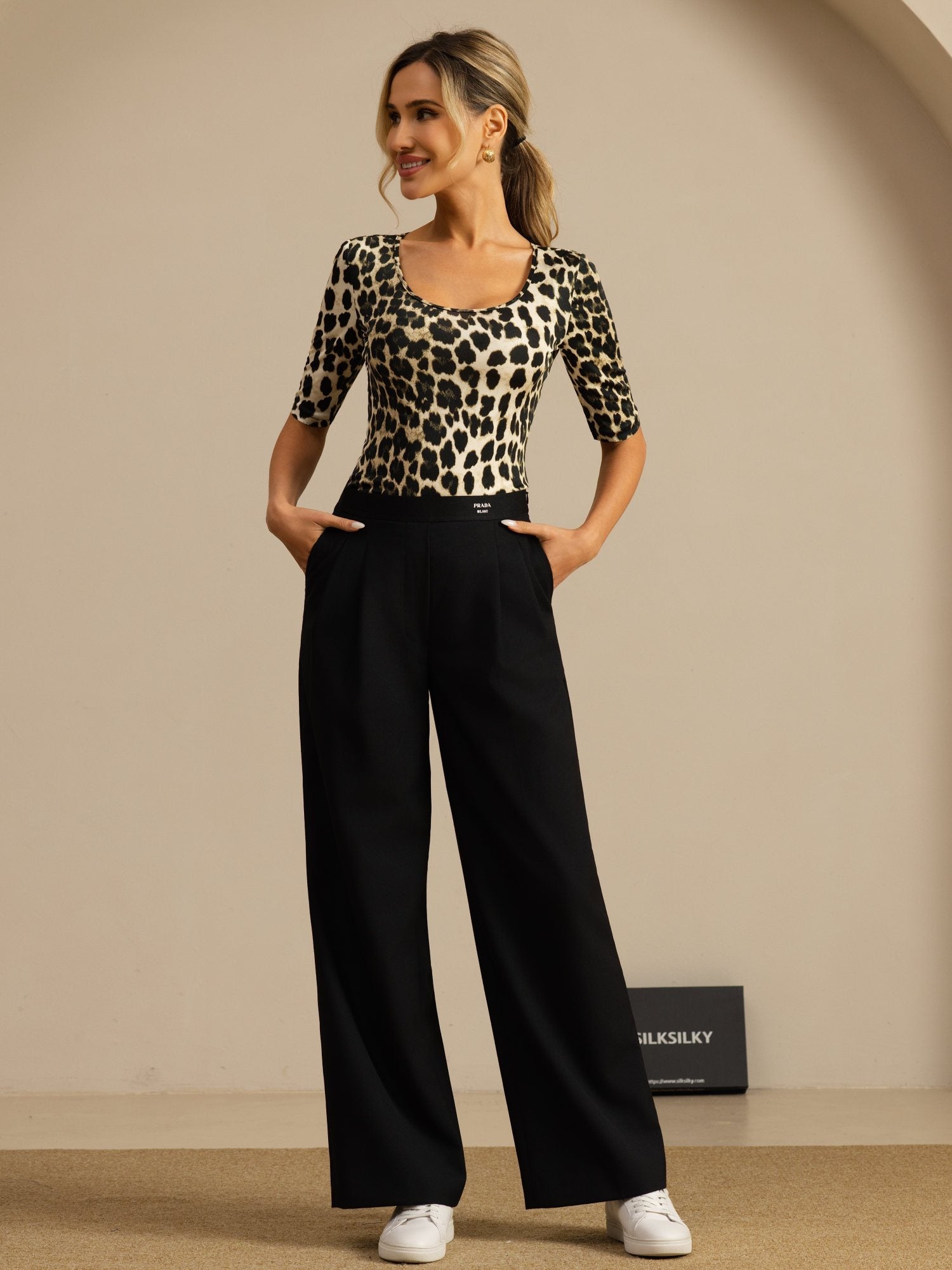 [Leopardo] SilkSilky-IT Manga media Scollo A Coppa Magliette donna 007
