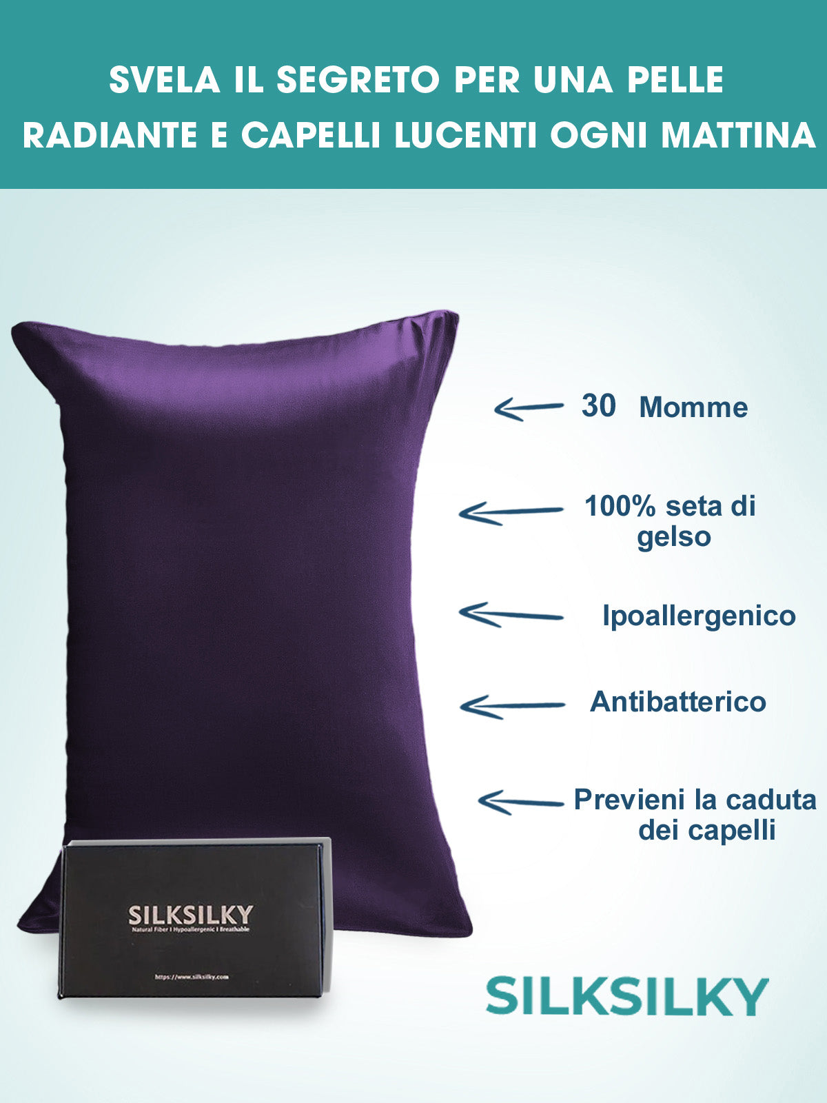 SilkSilky IT 30Momme Seta pura Pillowcase ViolaScuro 003