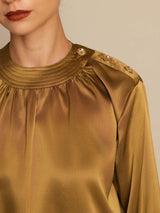[Bronzo] SilkSilky-IT 19Momme Manica lunga Scollo rotondo Camicette 005