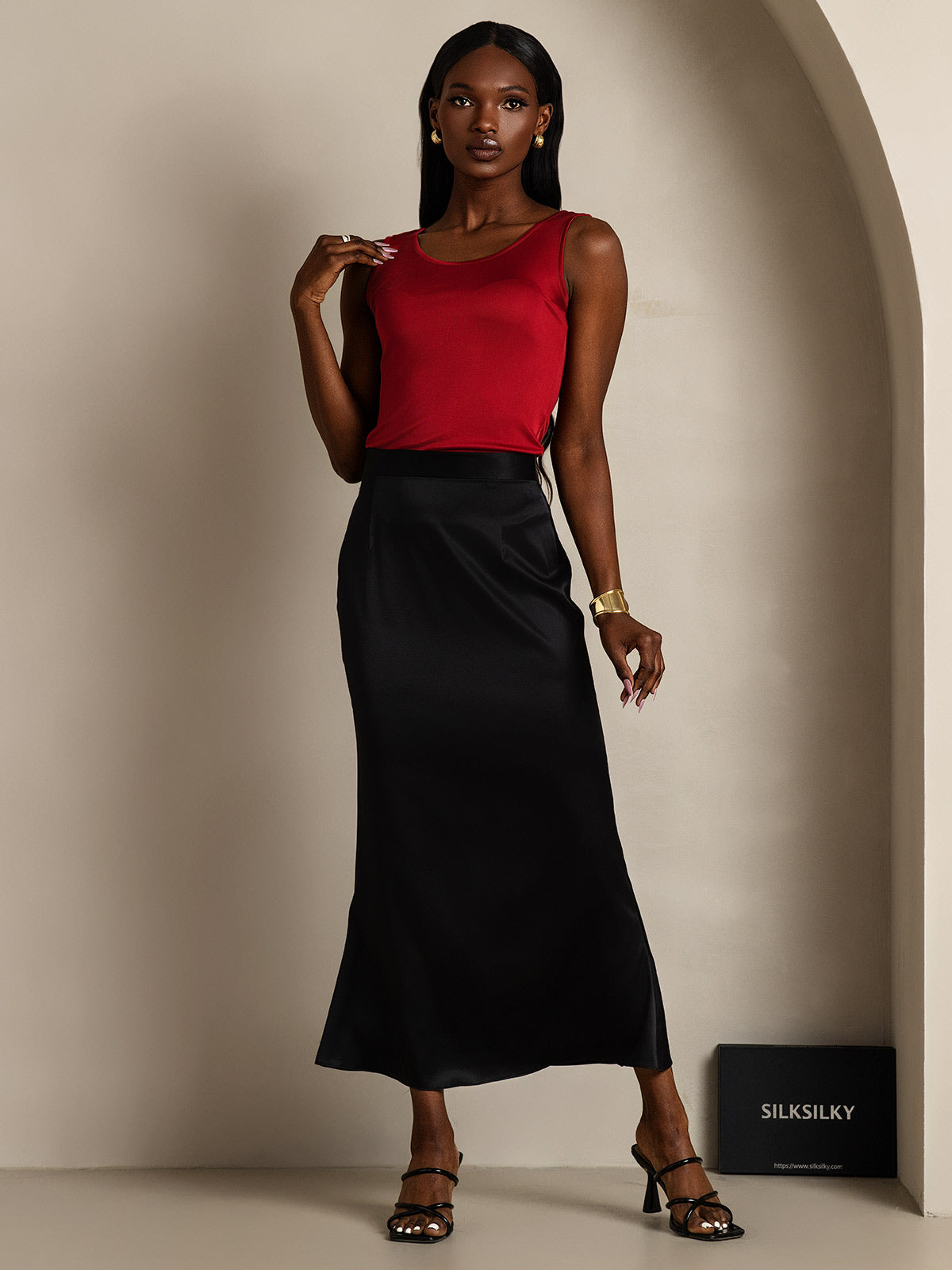 [Vino] SilkSilky-IT Maglia di seta Senza maniche Round Neck Magliette donna 006