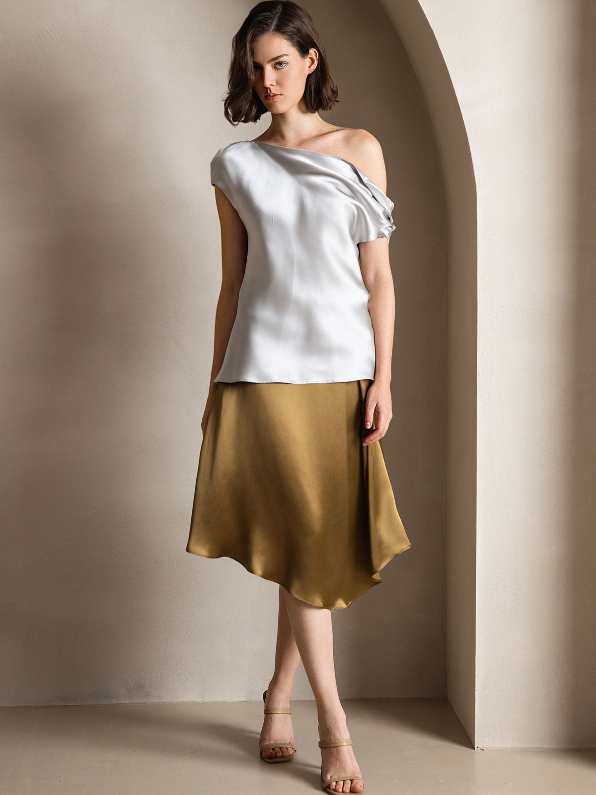 [Grigio Chiaro] SilkSilky-IT 19Momme Seta Womens T-Shirt 004