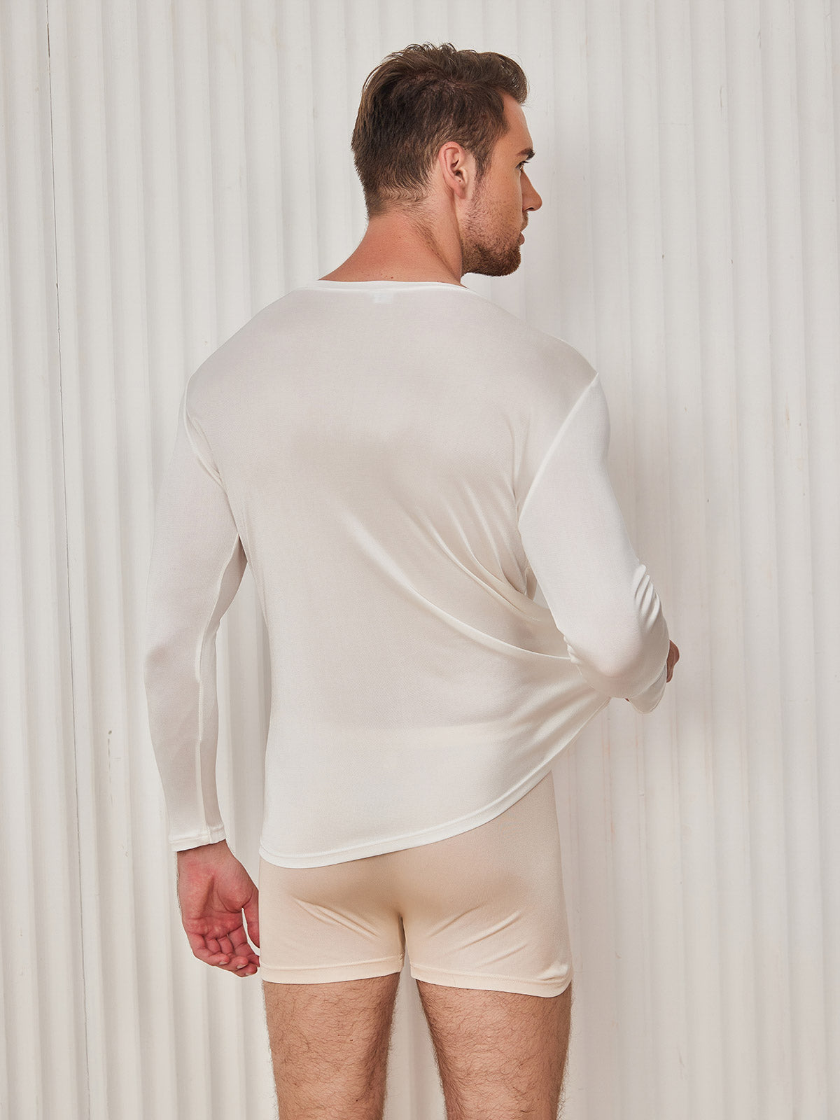 [Bianco] SilkSilky-IT Manica lunga Scollo rotondo Maglietta da uomo 002