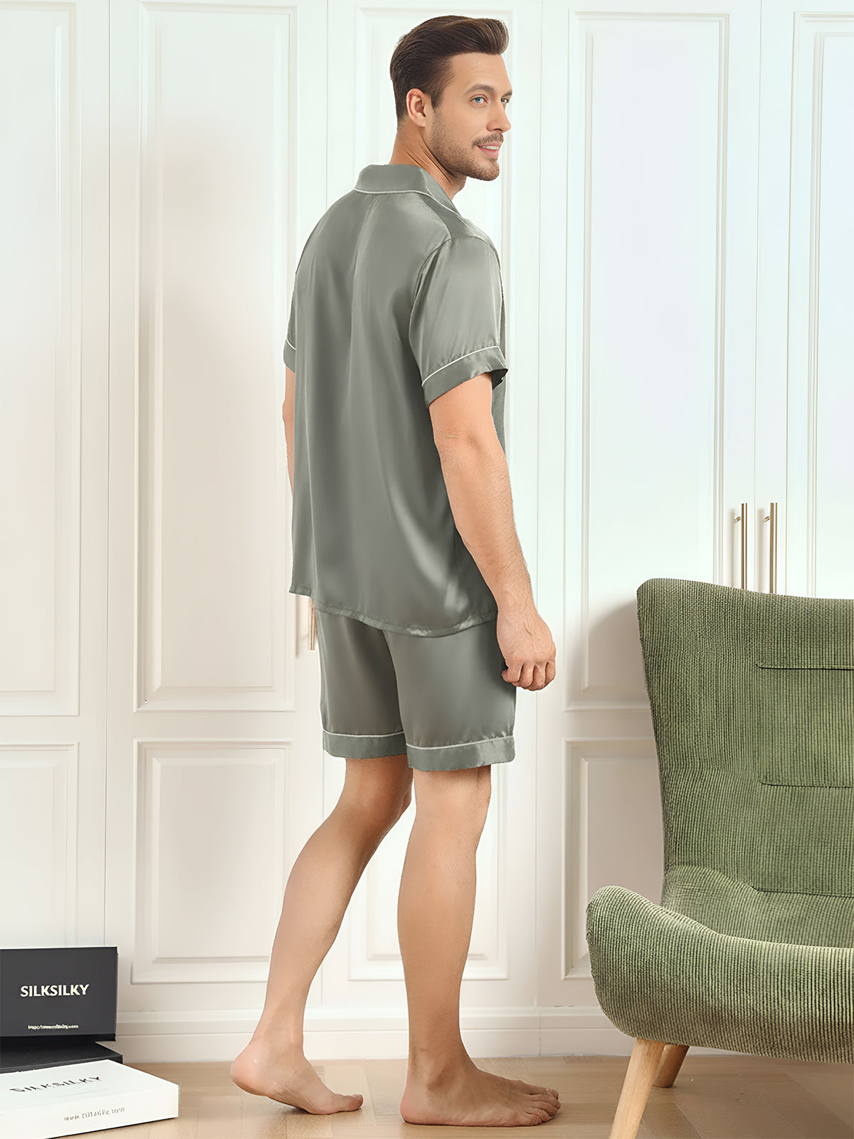 [Verde Grigiastro] SilkSilky-IT Mens Pajamas 002