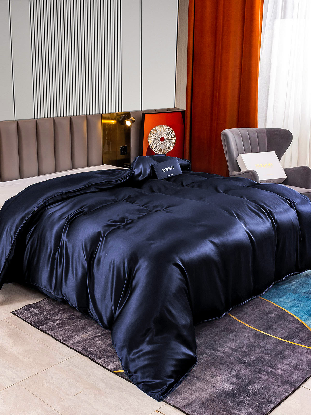 [Blu Scuro] SilkSilky-IT 22Momme Seta pura Duvet Cover 002