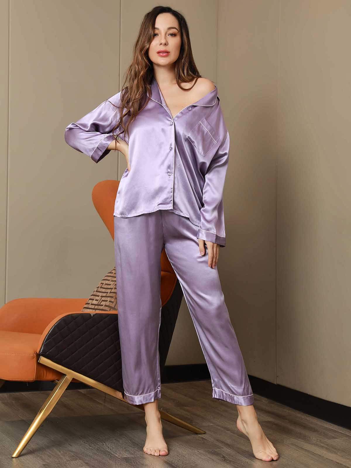 [Lavanda] SilkSilky-IT Seta pura Womens Pajamas 006