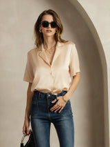 [Champagne] SilkSilky-IT Short Sleeve Lapel Collar Camicie da donna 003