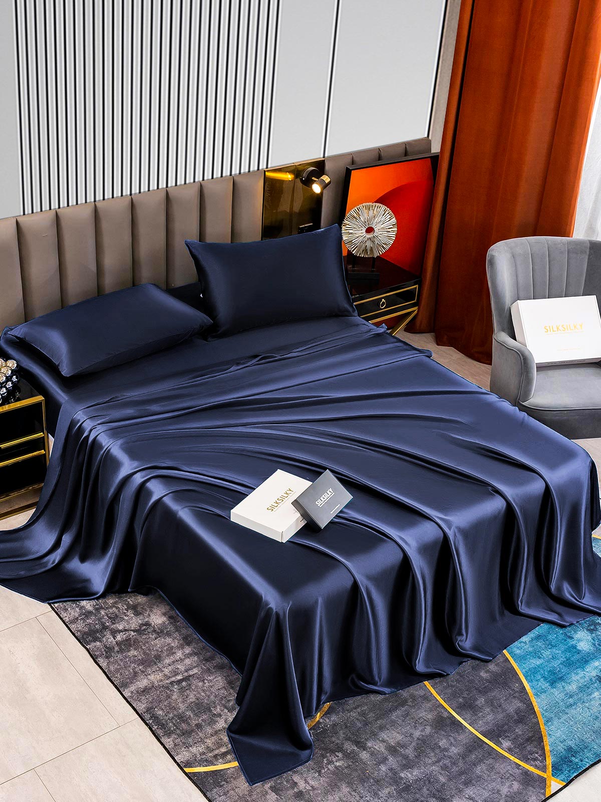 [Blu Scuro] SilkSilky-IT 22Momme Seta pura Bedding Set 002