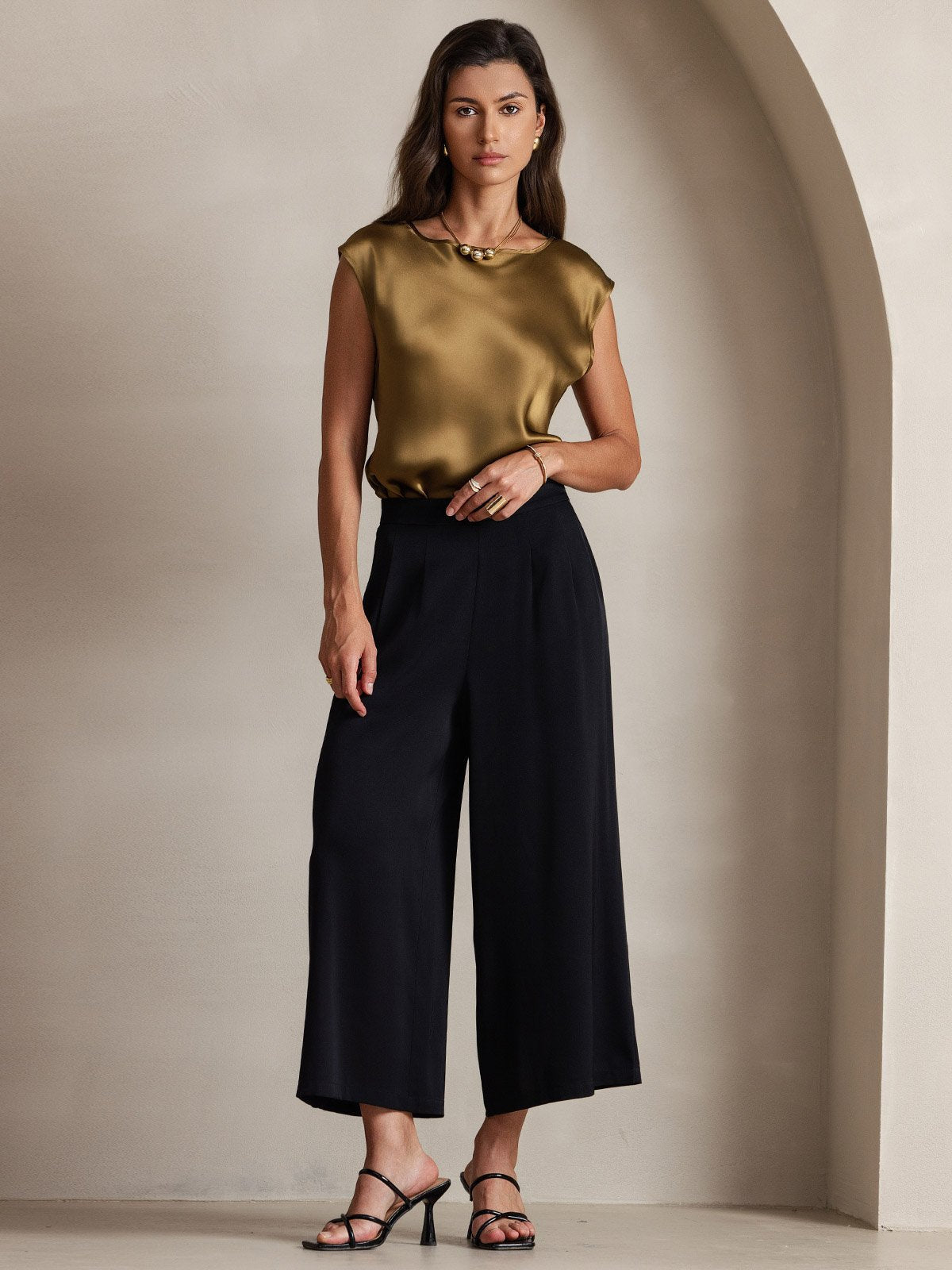 [Marrone] SilkSilky-IT 19Momme Seta Womens T-Shirt 005