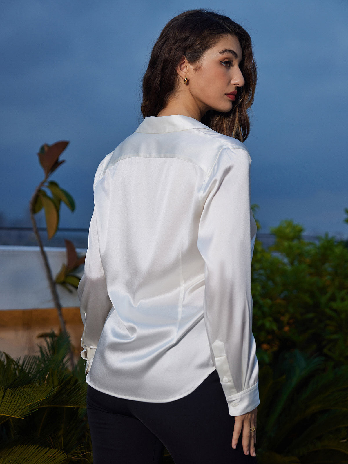 [Bianco] SilkSilky-IT Seta Colletto risvolto Camicie da donna 002