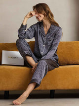 [Ginkgo Blu Navy] SilkSilky-IT Seta pura Womens Pajamas 003,