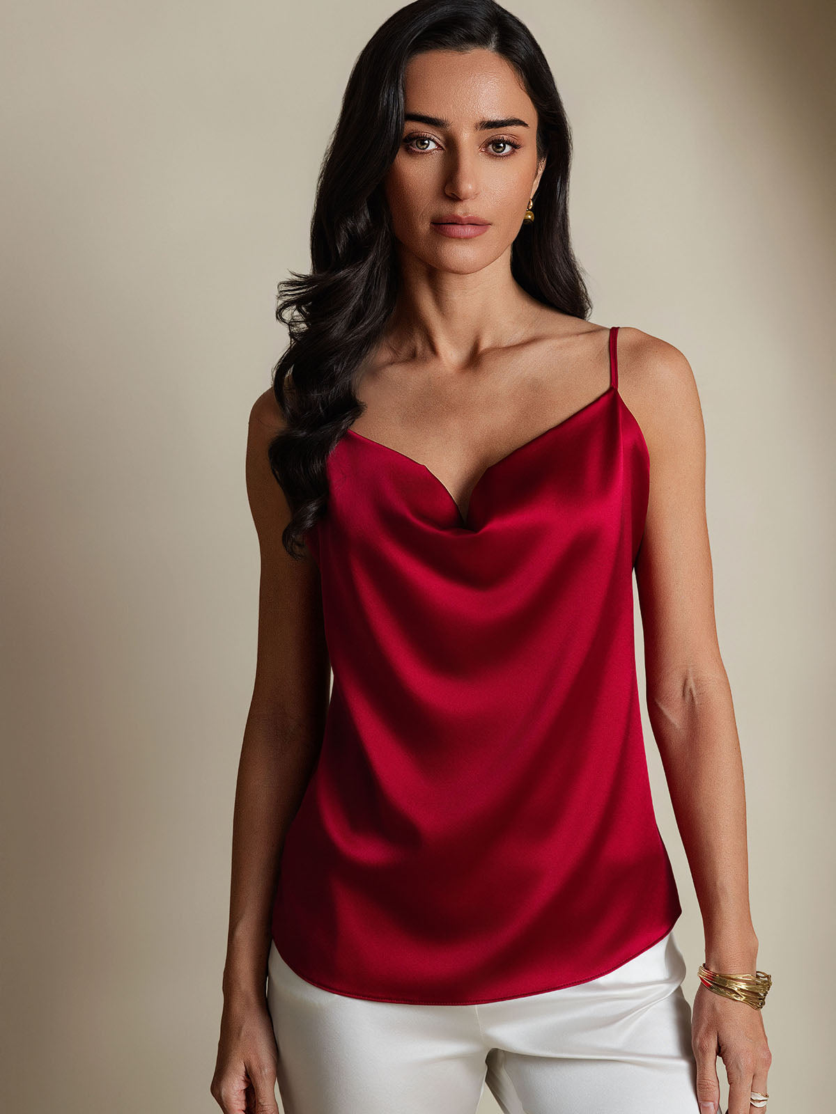 [Vino] SilkSilky-IT 19Momme Seta Collo drappeggiato Cami 001