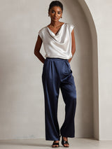 [Grigio Chiaro] SilkSilky-IT Cap Sleeve Cowl Neck Magliette donna 006