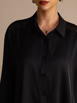 [Nero] SilkSilky-IT Long Sleeve Lapel Collar Camicette 004