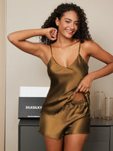 [Caffè] SilkSilky-IT Sleeveless V Neck Set di Bretelle 004