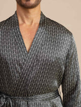 [Ginkgo Nero] SilkSilky-IT Long Sleeve V Neck Vestaglia da uomo 005