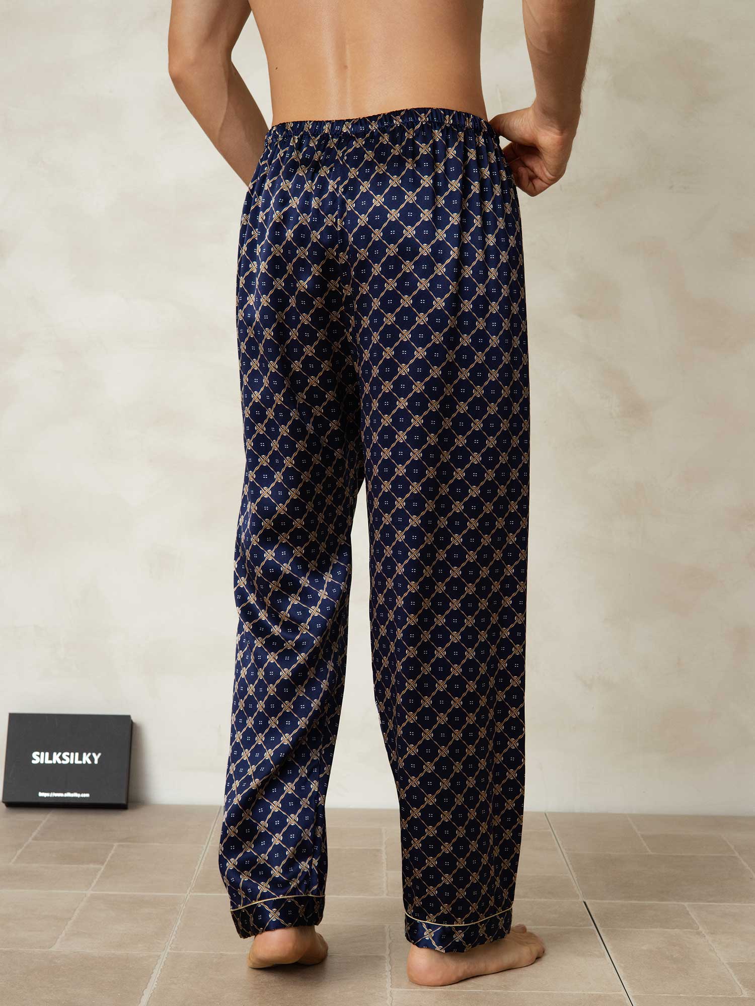 [Catena Blu Navy] SilkSilky-IT Seta pura Mens Sleep Bottoms 002