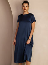 [Blu Scuro] SilkSilky-IT Short Sleeve Crew Neck Vestiti da donna 006
