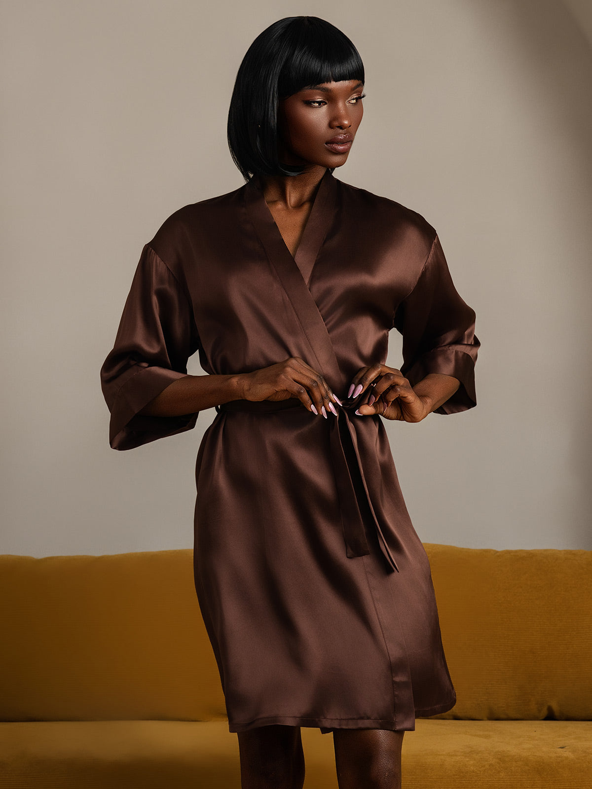 [Caffè] SilkSilky-IT Seta pura Womens Robe 005