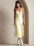 SilkSilky-IT Seta pura Senza maniche Dress Giallo 005