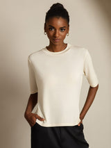 [Beige] SilkSilky-IT Half Sleeve Crew Neck Magliette donna 003