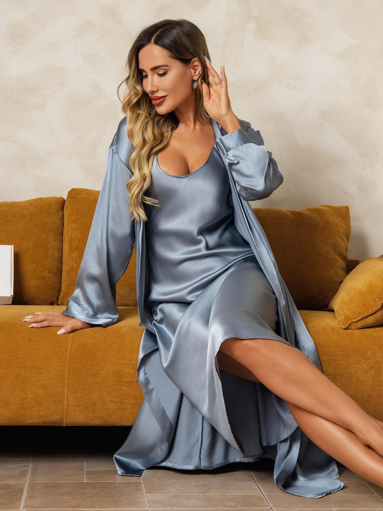 [BluGrigiastro] SilkSilky-IT Seta pura Nightgown&Robe Set 009