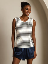 [Righe Bianche] SilkSilky-IT Sleeveless Round Neck Cami 001