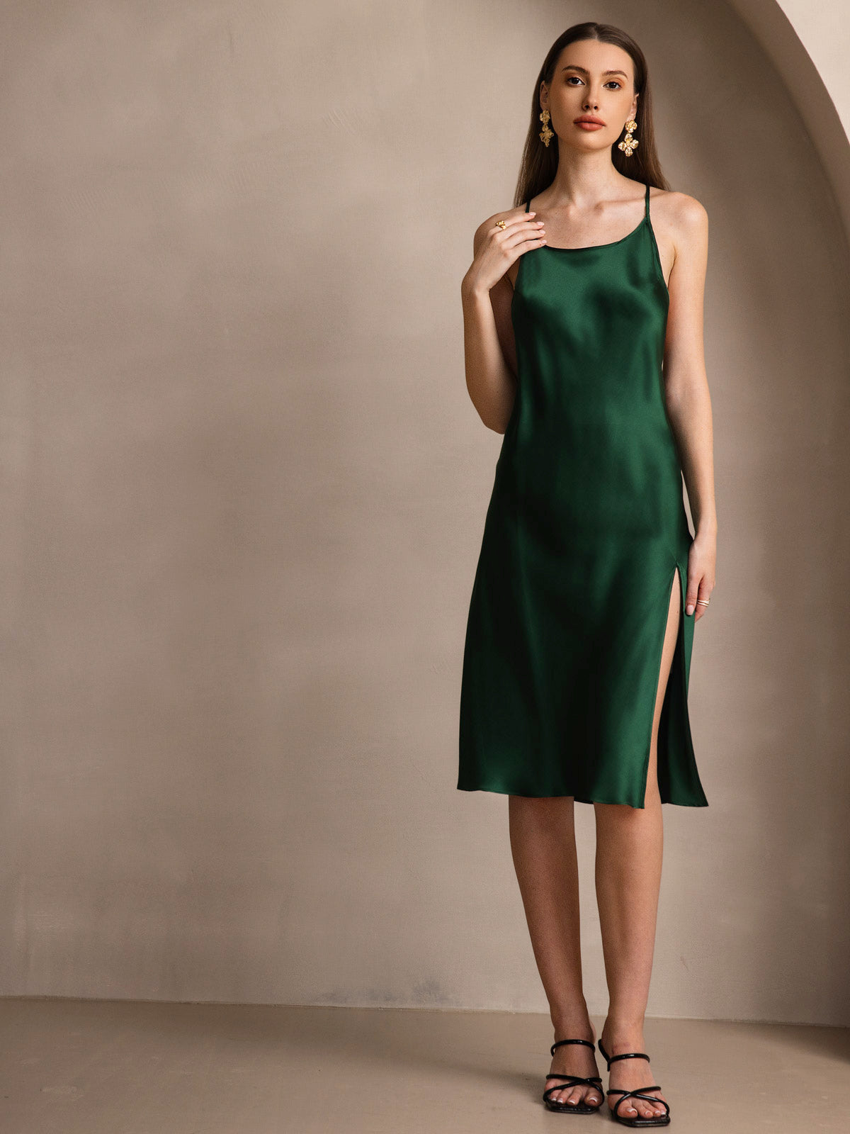 [Verde Scuro] SilkSilky-IT Seta pura Dress 004