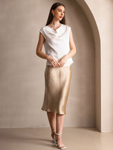 [Bianco] SilkSilky-IT Cap Sleeve Cowl Neck Magliette donna 007