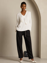[Bianco] SilkSilky-IT Long Sleeve V Neck Bluse 008