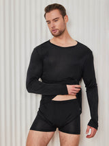 [Nero] SilkSilky-IT Long Sleeve Round Neck Maglietta da uomo 004
