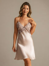 [Rosa] SilkSilky-IT Sleeveless Deep V Neck Camicia da notte 008